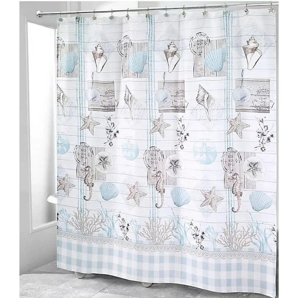 Avanti Shell Fabric Shower Curtain Seahorse Shells Beach House Nautical Summer